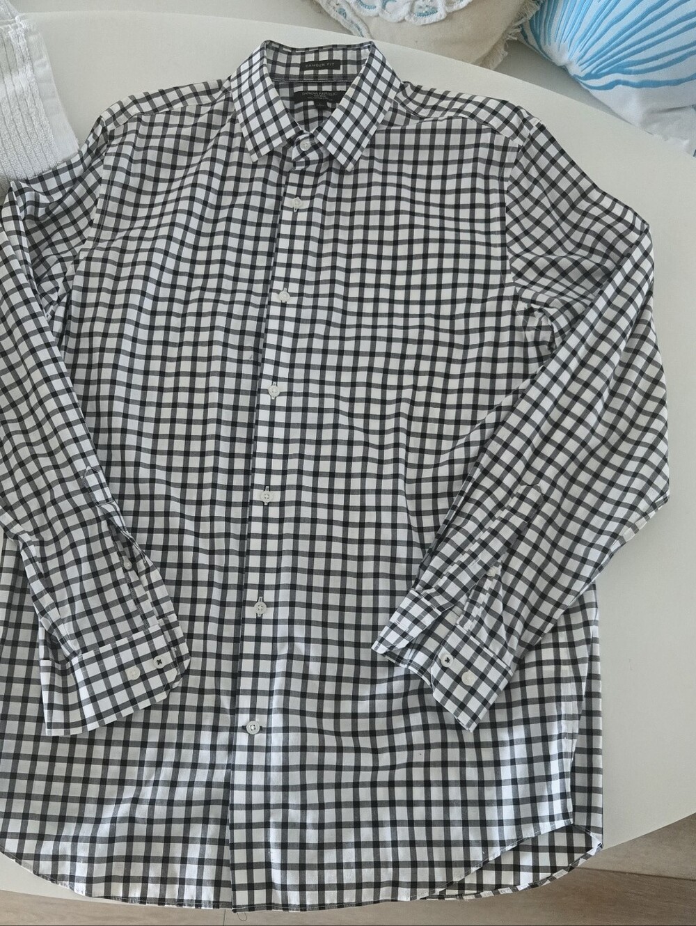 Men's Black & White Check Long-Sleeve Shirt